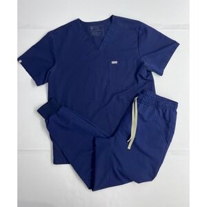 FIGS Scrub Set Womens Medium Navy Blue V-Neck Top and Jogger Pants Uniform Set